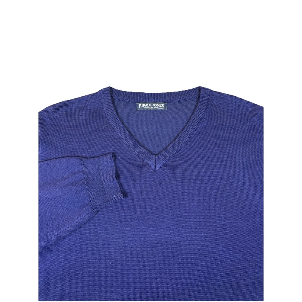 PJ Paul Jones Mens V Neck Knit Sweater Blue Pullover Lightweight Classic 2XL‎
